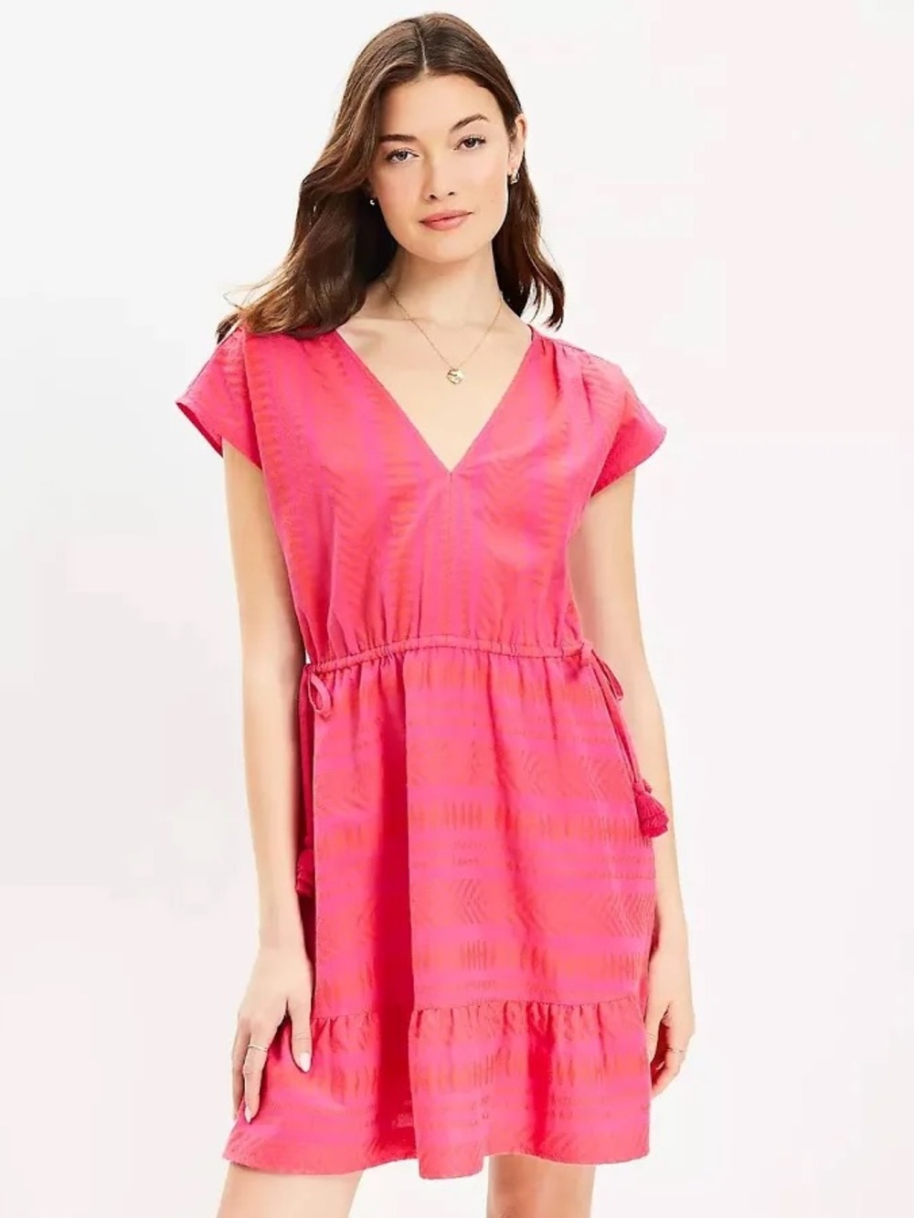 Women’s Pink Textured Ruffle Hem Dress